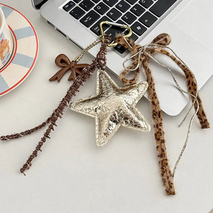 Leather Star Bag Pendant Keychain with Puppy Charm