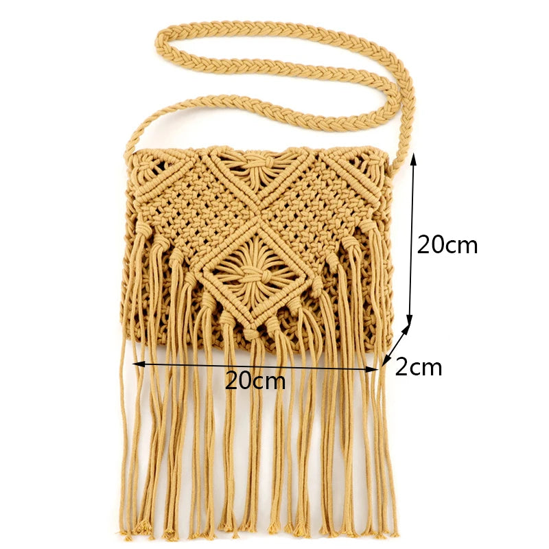 Bohemian Tassel Crochet Crossbody Bag for Women – Ultralight Beach Shoulder Bag