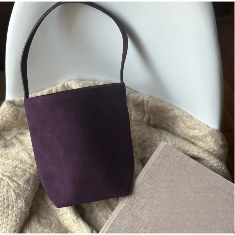 Faux Suede Bucket Bag – Large Vintage Soft Shoulder Tote for Women