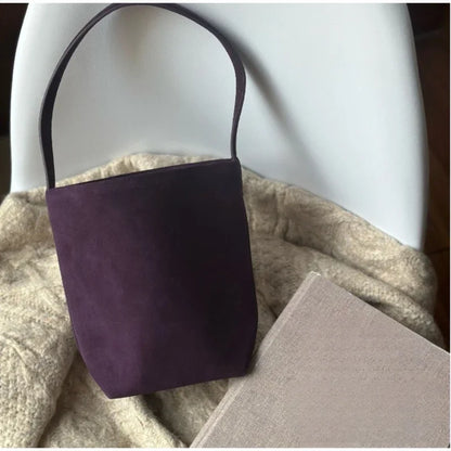 Faux Suede Bucket Bag – Large Vintage Soft Shoulder Tote for Women