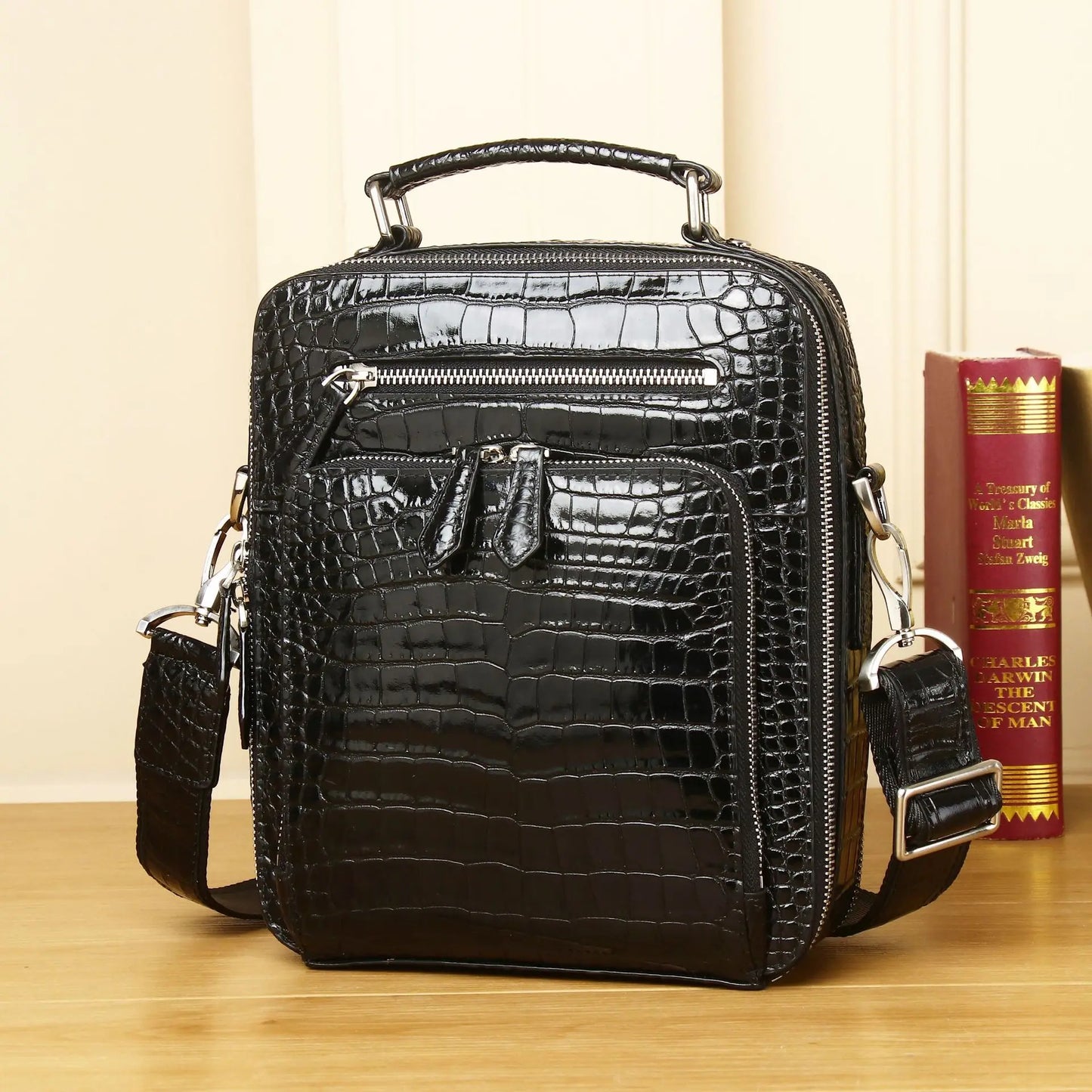 Alligator Pattern Genuine Leather Men's Messenger Bag – Business Briefcase