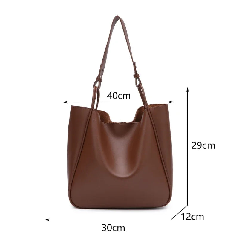 Large Leather Tote Bag for Women – Minimalist Shoulder Handbag