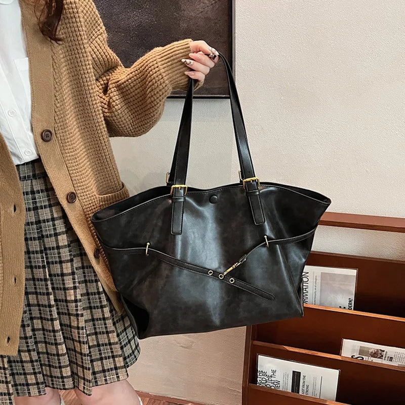 Europe America Tote Bag Retro Large-Capacity Shoulder Bags High-End Solid Color Casual Premium
