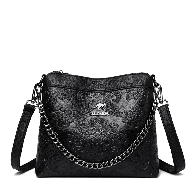 Vintage Embossed Leather Crossbody Bag for Women – Luxury Designer Shoulder Bag
