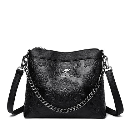 Vintage Embossed Leather Crossbody Bag for Women – Luxury Designer Shoulder Bag