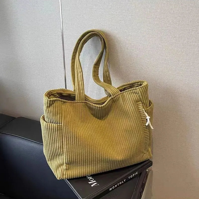 Corduroy Tote Bag for Women – Large Capacity Shoulder Handbag