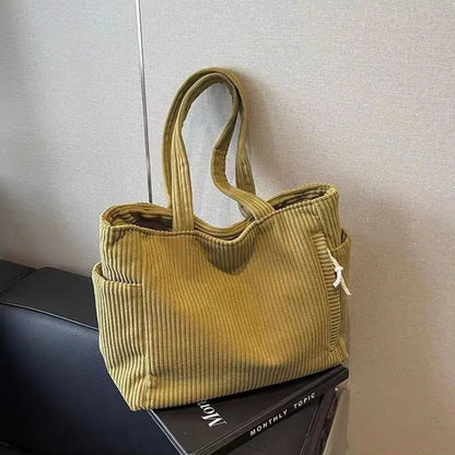 Corduroy Tote Bag for Women – Large Capacity Shoulder Handbag