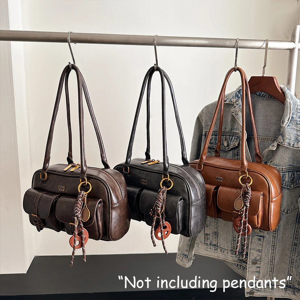 Retro PU Leather Women's Shoulder Bag with Multi-Pockets