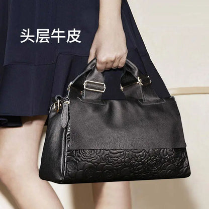 Floral Embossed Genuine Leather Women's Handbag – Shoulder Bag