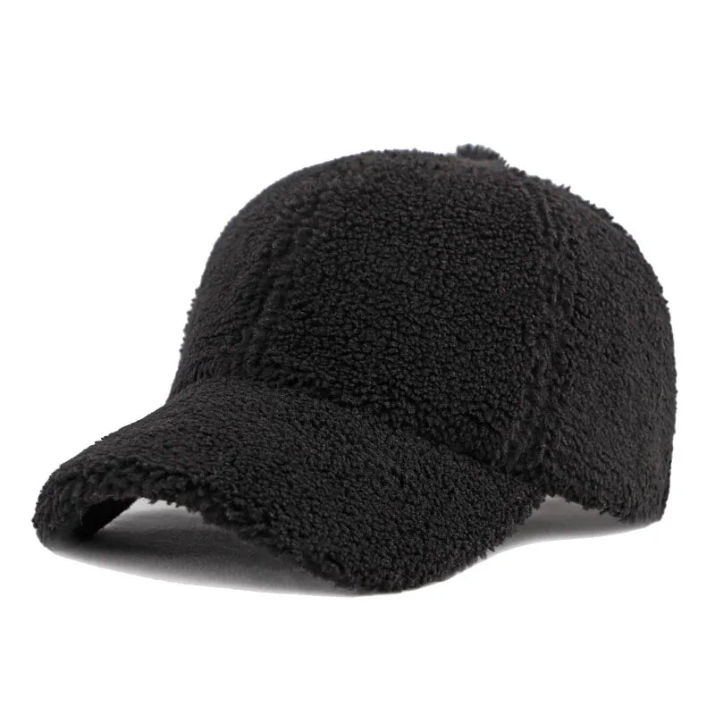 Fluffy Lamb Wool Baseball Cap – Warm Winter Hat