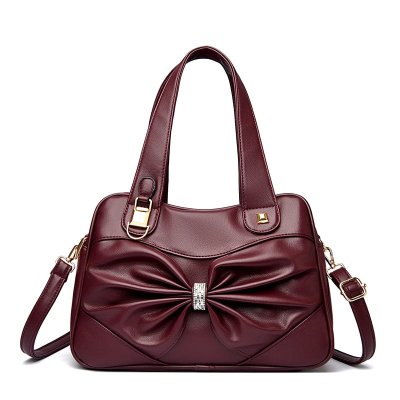 Bow Decor Large Capacity Vegan Leather Handbag
