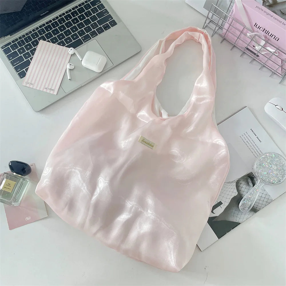 Satin Tote Bag – Large Capacity Lightweight Shoulder Bag for Women