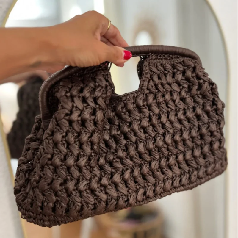 Raffia Crochet Beach Bag – Handmade Woven Clutch Handbag