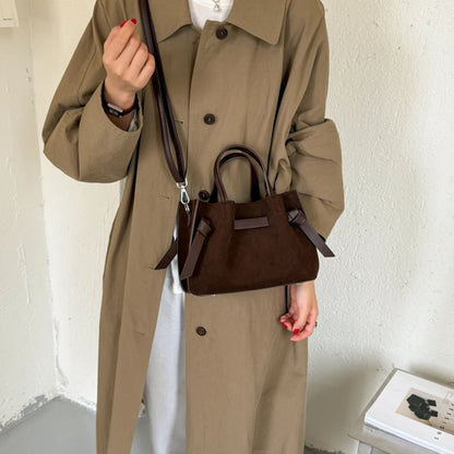 Moods Pleated Design Drawstring Bucket Cross Body Bags Women Pu Suede Shoulder Hobo Bag Small Size