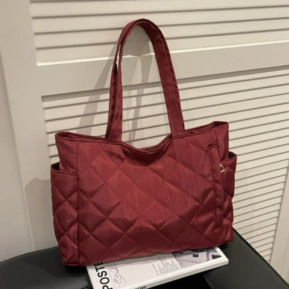 Women Autumn Winter Simple Large Capacity Tote Bag Quilted Crossbody Shoulder Lightweight Casual