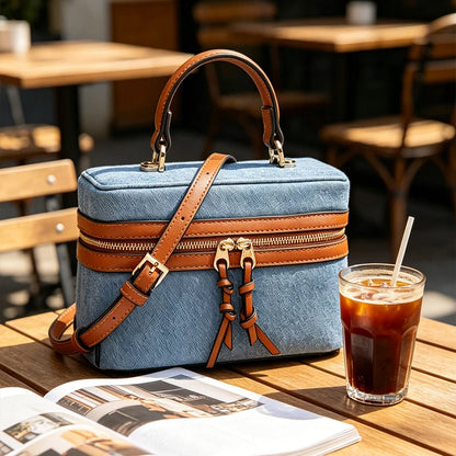 Denim Box Bag – Women's Luxury Crossbody Shoulder Handbag