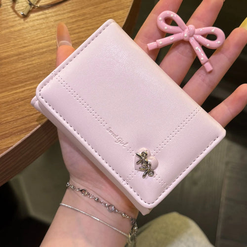 Cute Bow Heart Short Wallet for Women – Large Capacity Card Holder