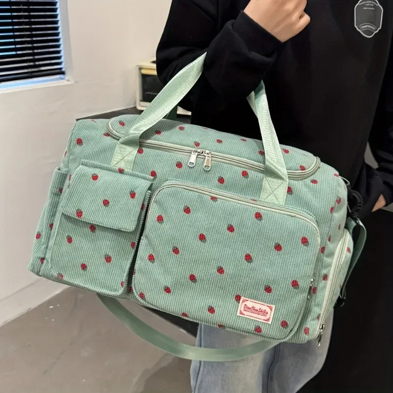 Strawberry Print Duffle Bag Large Capacity Multi-Pocket Travel Bag