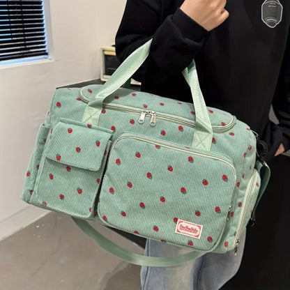 Strawberry Print Duffle Bag Large Capacity Multi-Pocket Travel Bag