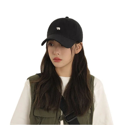 Bear Embroidered Baseball Cap – Unisex Wide Brim Dad Hat