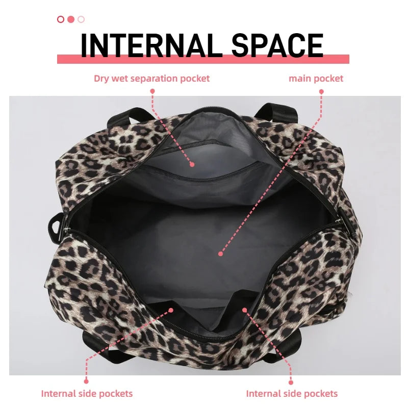 Leopard Print Gym Duffle Bag with Shoe Compartment