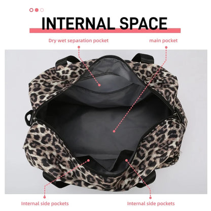 Leopard Print Gym Bag with Shoe Compartment – Travel Duffle