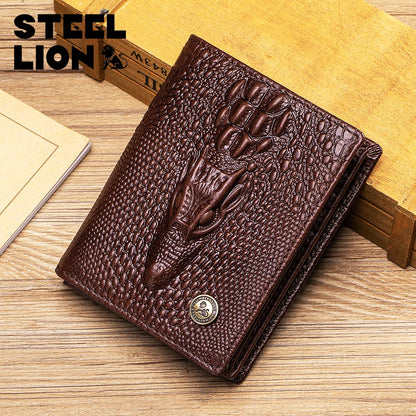 Men's Genuine Leather Wallet – Crocodile Pattern, Large Capacity
