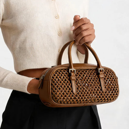 Woven Hollow Boston Bag – Vintage Luxury Women's Bowling Handbag