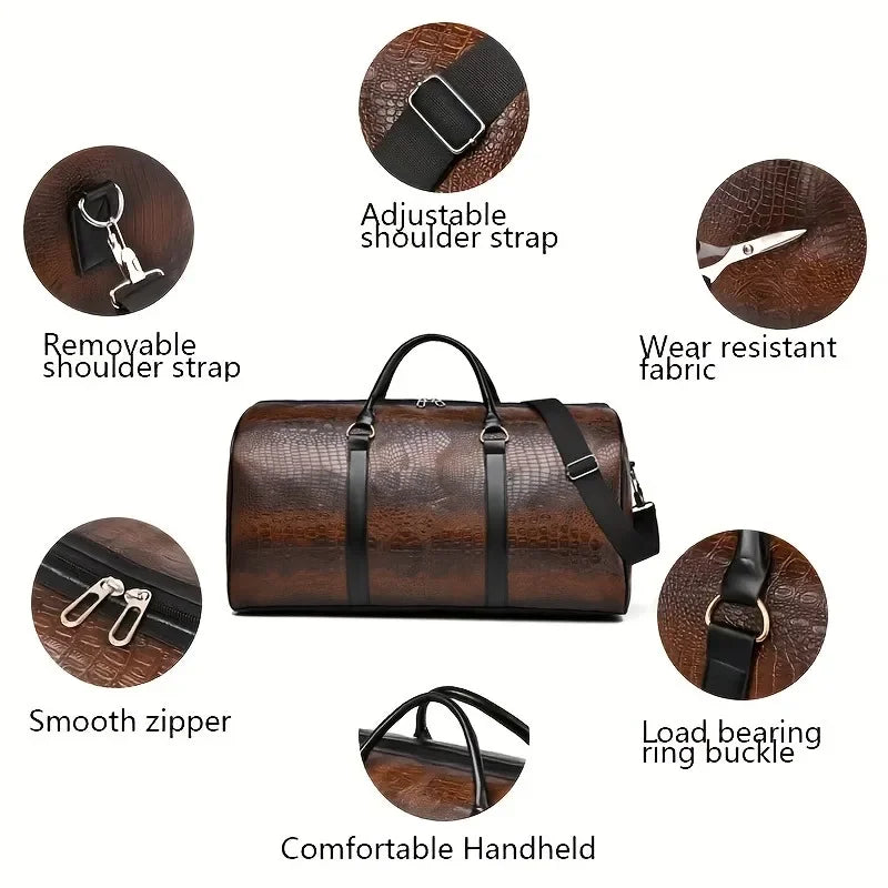 Crocodile-Textured Duffle Bag – Large Capacity Unisex Travel & Gym Bag