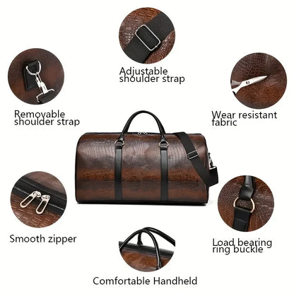 Crocodile-Textured Duffle Bag – Large Capacity Unisex Travel & Gym Bag