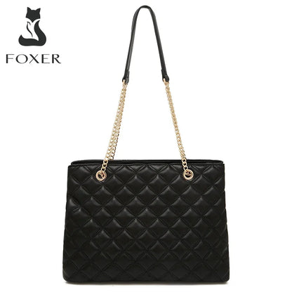 FOXER Women Fashion Quilted Shoulder Bag Female Classic Underarm Bag Vintage Lady Simple Tote Bags Chrismas Gift