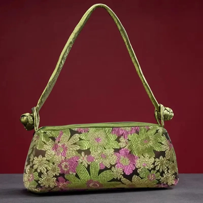 Embroidered Silk Shoulder Bag – Floral Cheongsam Purse