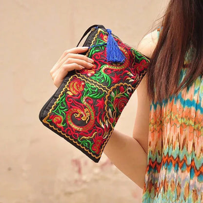 Embroidered Wristlet Clutch Bag – Ethnic Style Women's Handbag