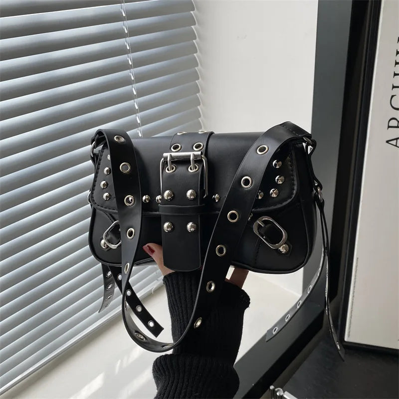 Punk Rivet Shoulder Bag – PU Leather Armpit Purse