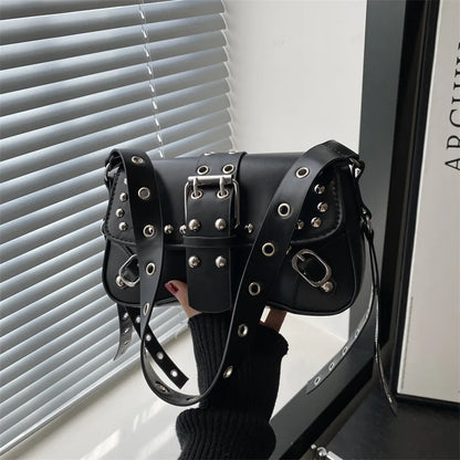 Punk Rivet Shoulder Bag – PU Leather Armpit Purse