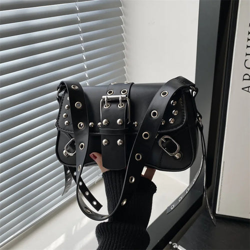 Punk Rivet Shoulder Bag – PU Leather Armpit Purse
