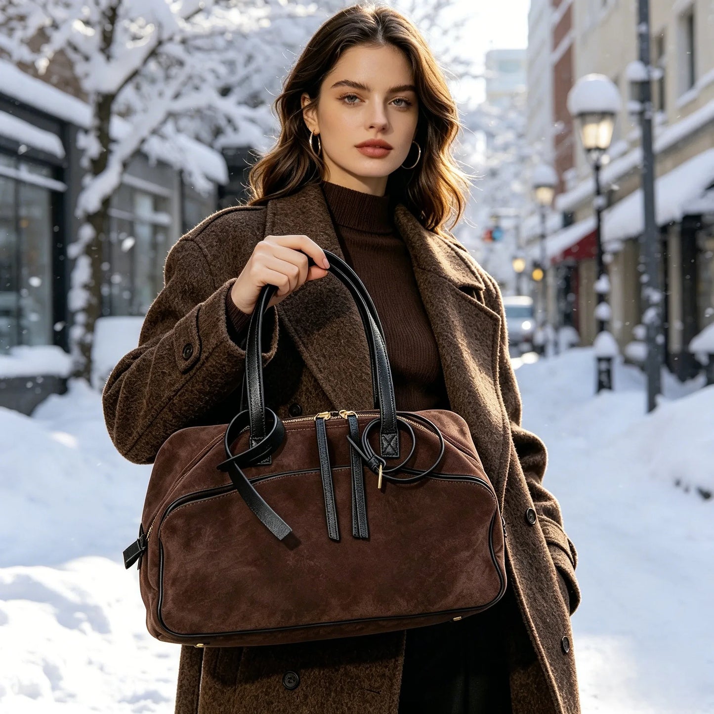 Genuine Suede Leather Tote Bag – Large Capacity Cowhide Shoulder Handbag