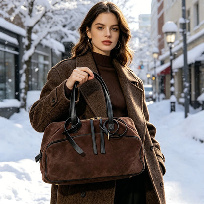 Genuine Suede Leather Tote Bag – Large Capacity Cowhide Shoulder Handbag