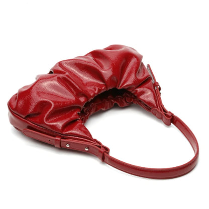 Pleated Patent Leather Shoulder Bag – Women's Underarm Hobo Purse