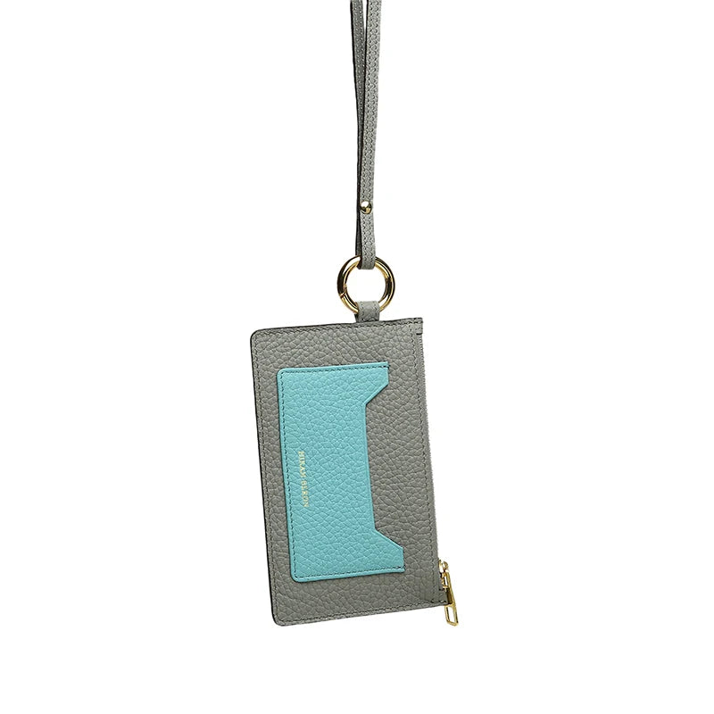 Leather ID Card Holder with Lanyard, Slim Badge Holder Wallet