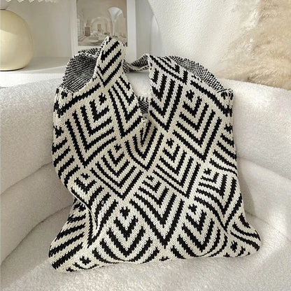 Knitted Tote Bag for Women – Boho Shoulder Bag with Phone Pouch