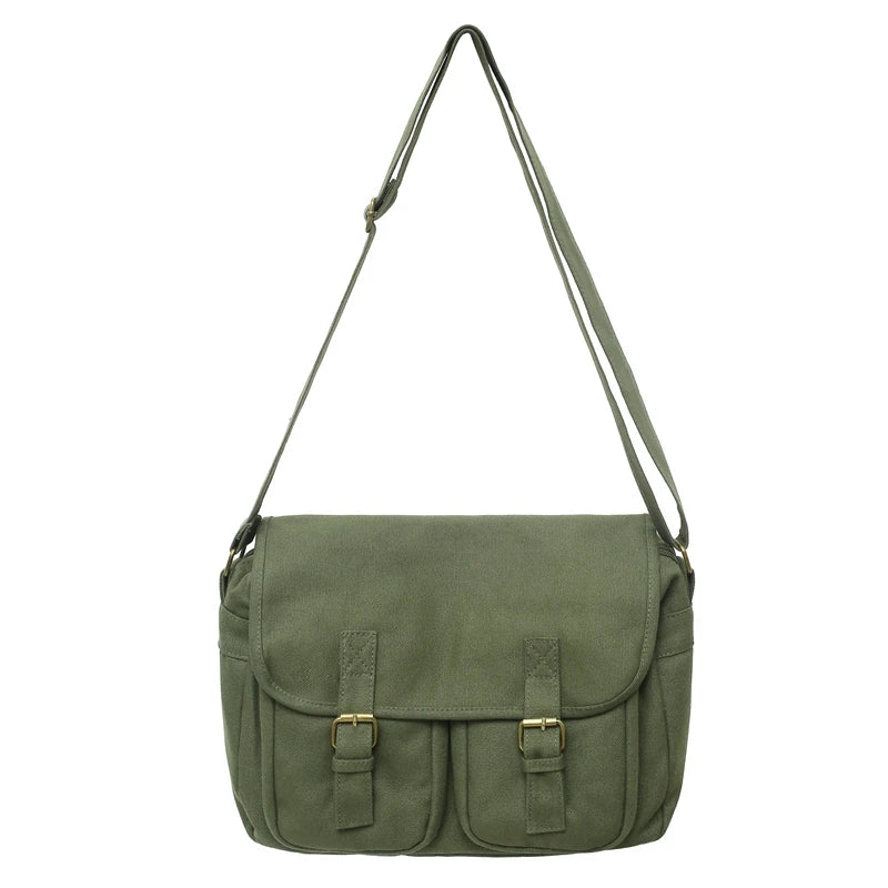 Canvas Flap Messenger Bag – Multi-Pocket Crossbody