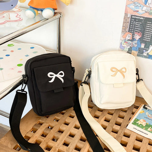 Women Bow Shoulder Bag Adjustable Strap Trendy Crossbody Solid Color Daily Messenger Purses Handbags