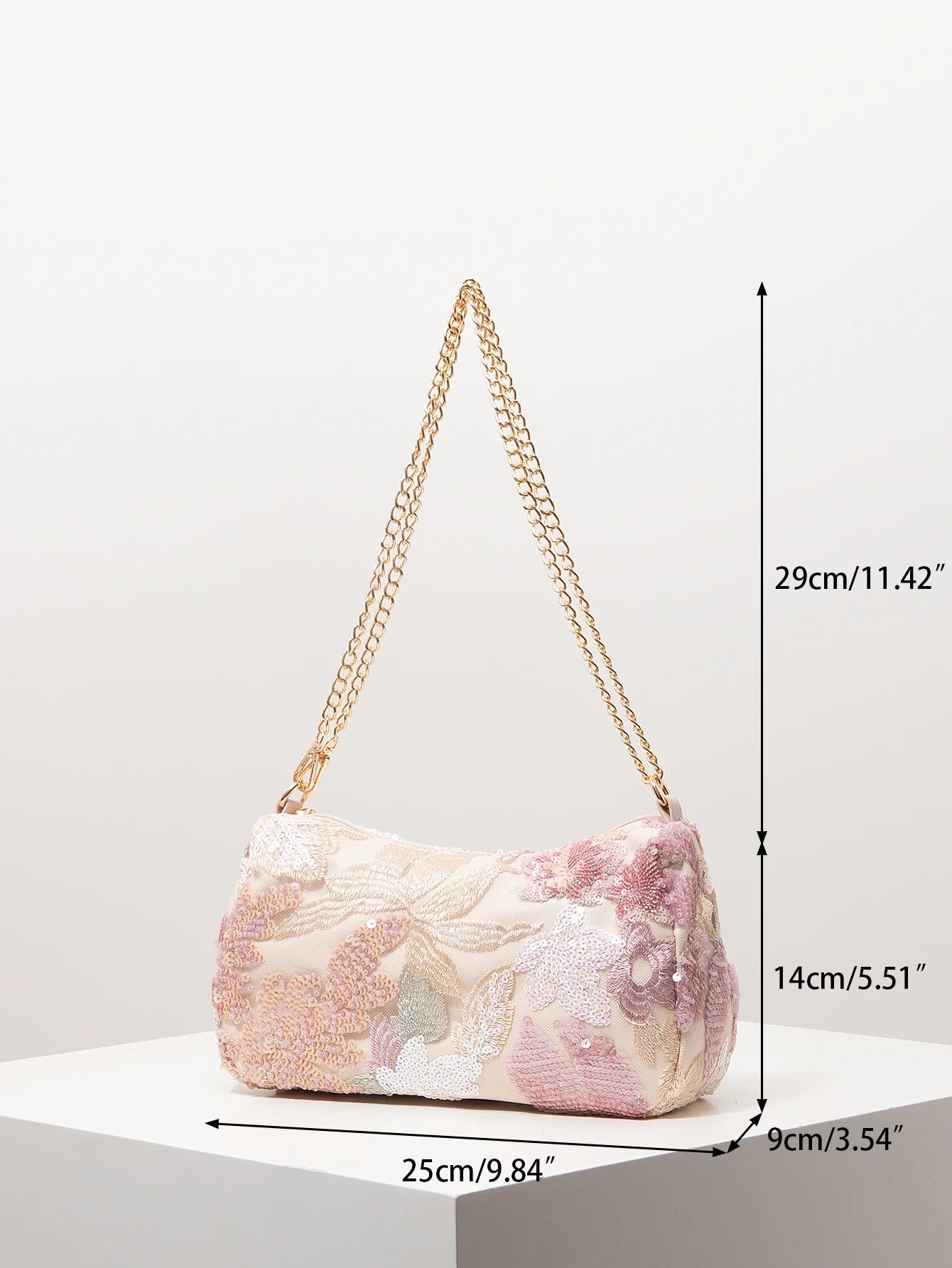 Floral Sequin Shoulder Bag – Beaded Embroidery Chain Strap Purse