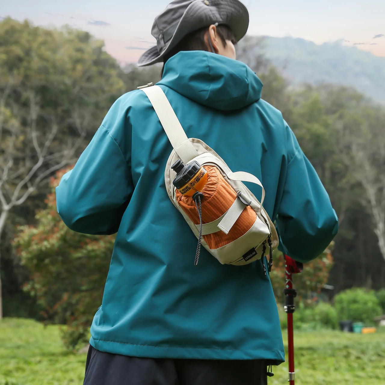 Unisex Crossbody Sling Bag with Water Bottle Holder for Hiking