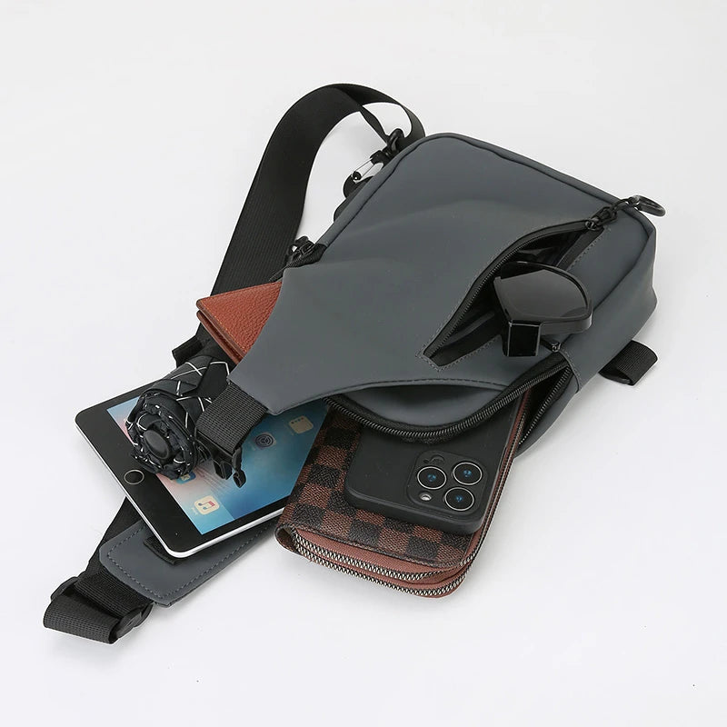 Men's Nylon Crossbody Chest Bag with USB Charging Port