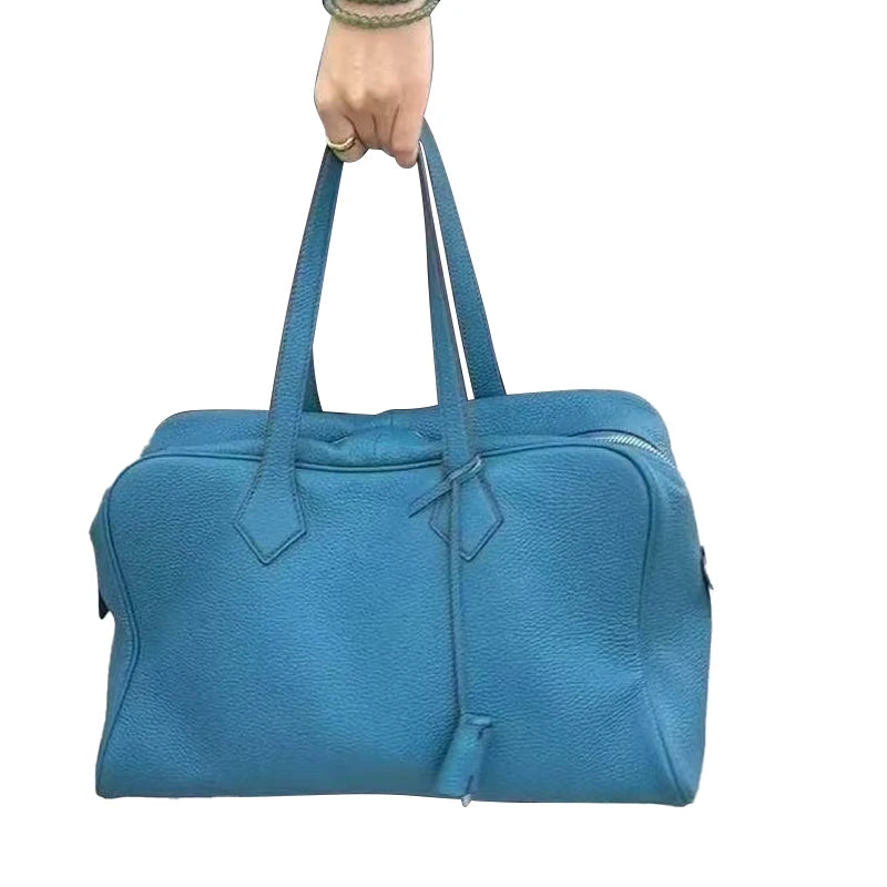Large Boston Tote Bag – Lychee Pattern Leather Bowling Handbag
