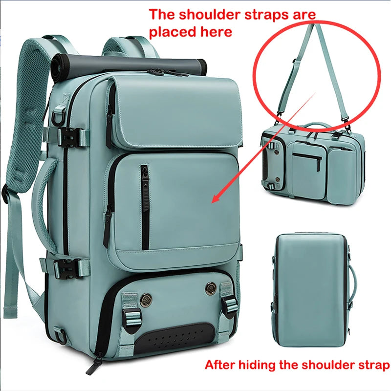Waterproof 16" Laptop Backpack with Shoe Bag, Hidden USB Port & Hidden Shoulder Straps