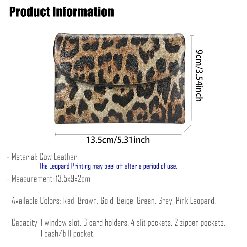 Leopard Print Genuine Leather Short Wallet – Women's Coin Purse