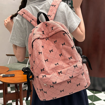 Corduroy Bow Backpack – Cute School Bag for Girls & College Students